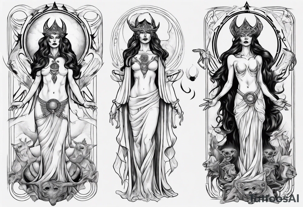 The High Priestesses. Hecate, Artemis and Selene morphing into one body. tattoo idea