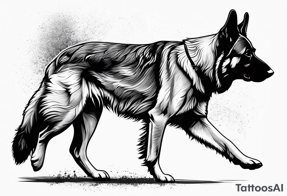 German shepherd dog walking away tattoo idea