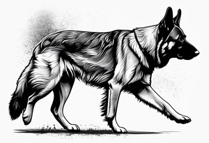 German shepherd dog walking away tattoo idea
