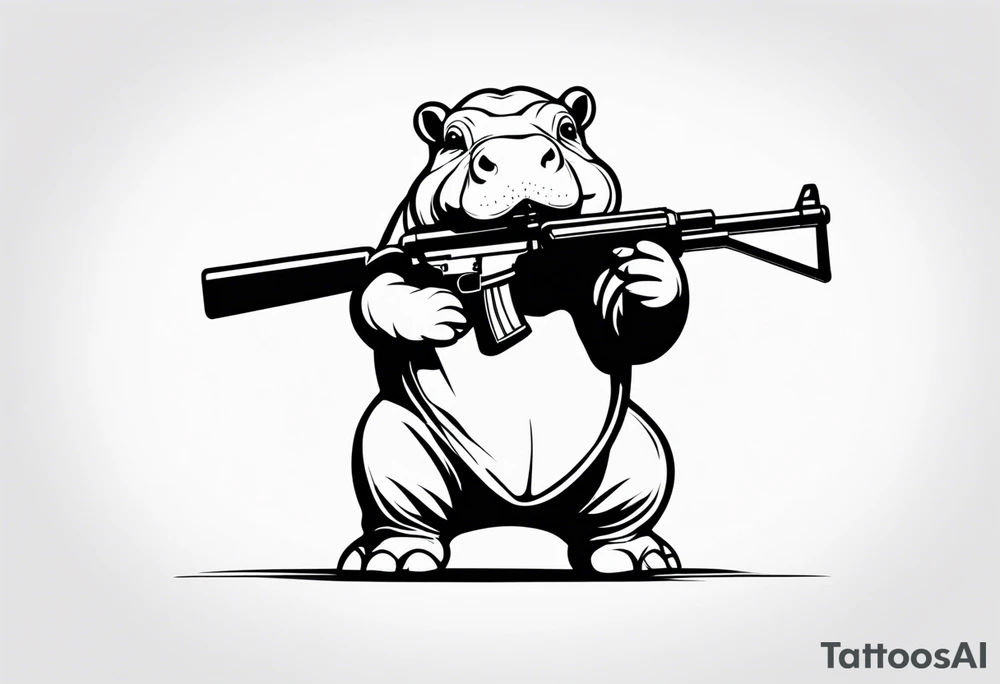 Baby hippo wearing a diaper and holding a sniper rifle tattoo idea