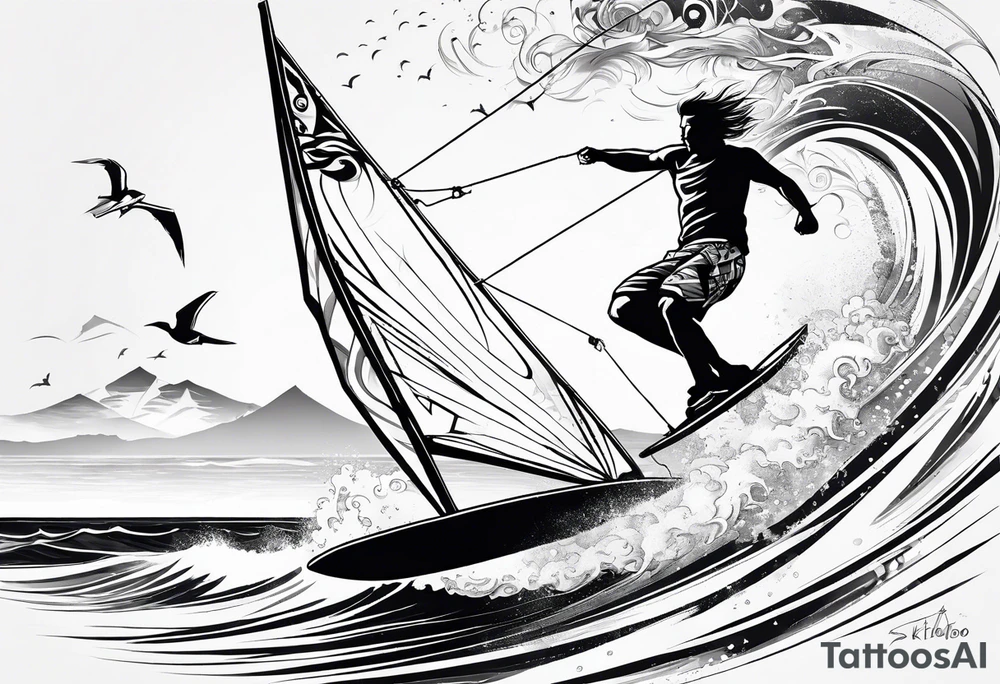 I want a tattoo of a kitesurfer with a heart-shaped sail tattoo idea