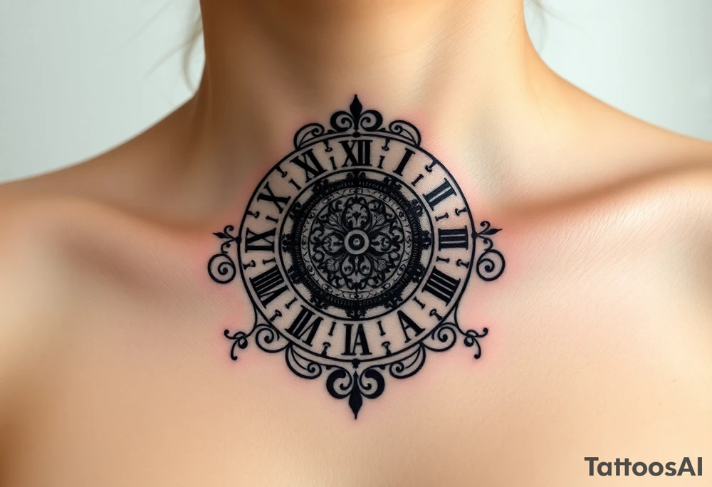 vintage roman numerals within ornate clockwork mechanism tattoo idea