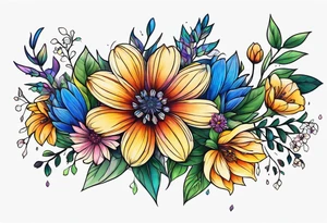 Upper arm half sleeve full color wild flowers tattoo idea