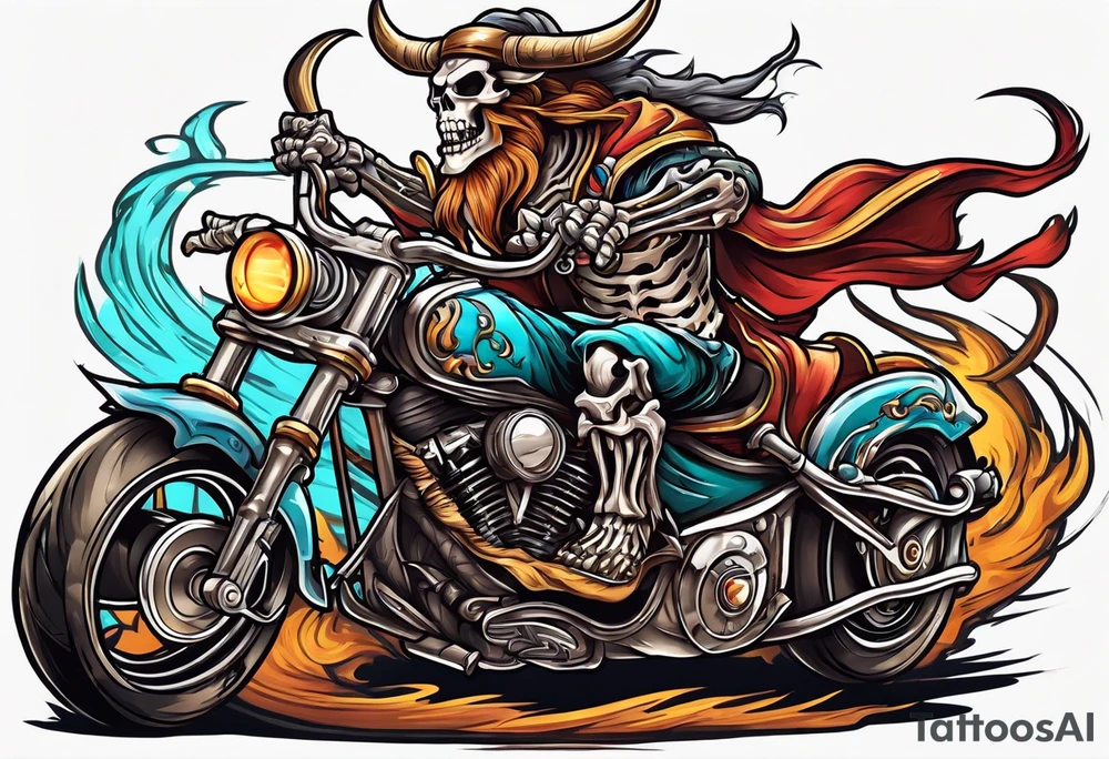 Skeleton riding bull tattoo idea