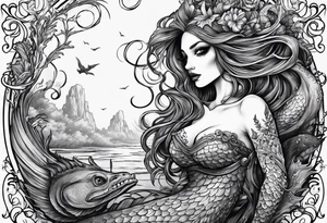 Swamp mermaid, ugly, creepy, undead hairless tattoo idea