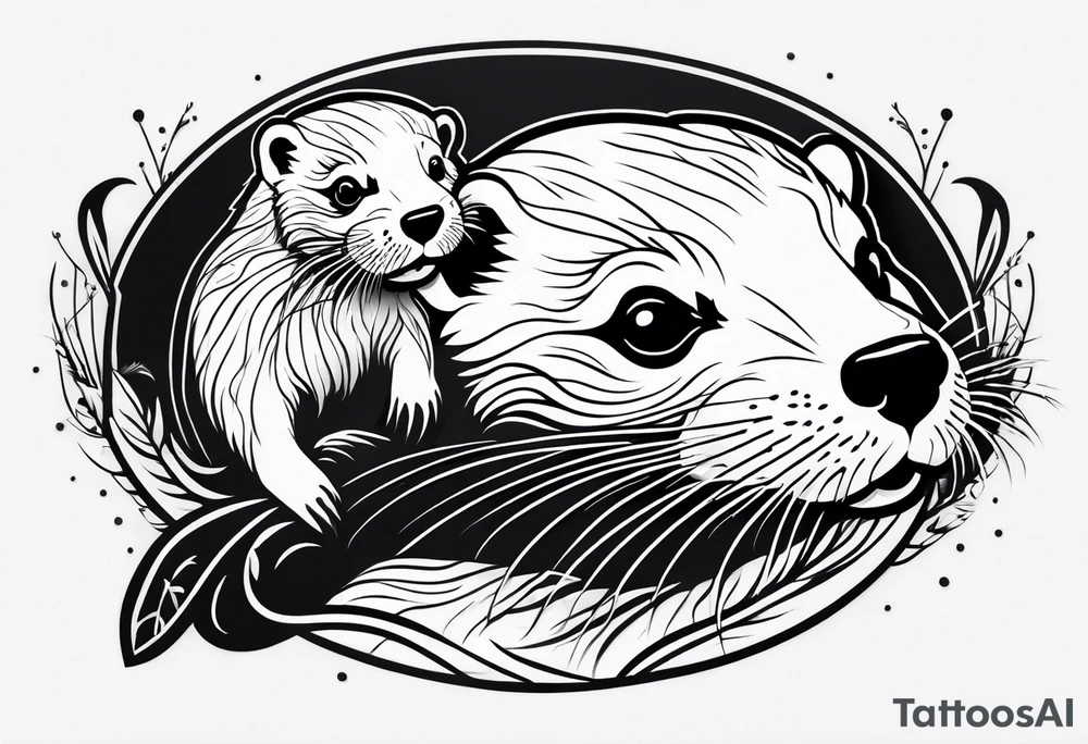 Female otter with baby tattoo idea
