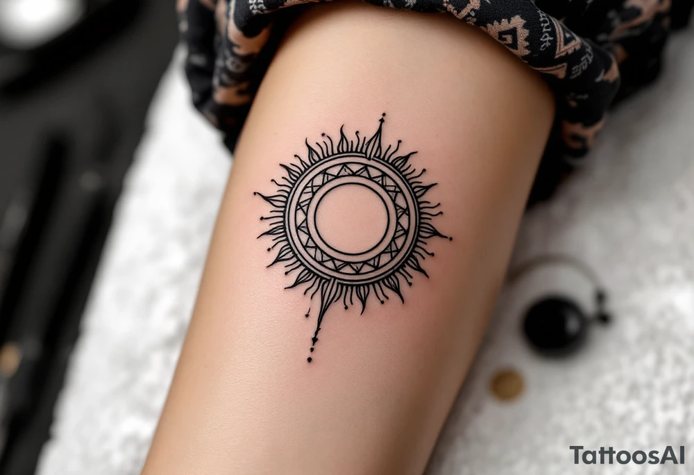 The Kolovrat, a solar symbol representing the eternal cycle of life, is often inked in bold black or fiery red and orange tones. tattoo idea