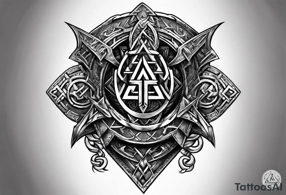 Valhalla sword shield axe Valknut chains tattoo idea Valhalla sword shield axe Valknut chains tattoo idea