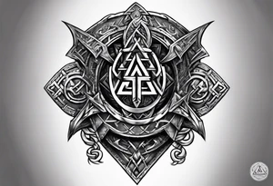 Valhalla sword shield  axe Valknut chains tattoo idea