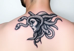 Side portrait of Medusa with snakes heads tattoo idea
