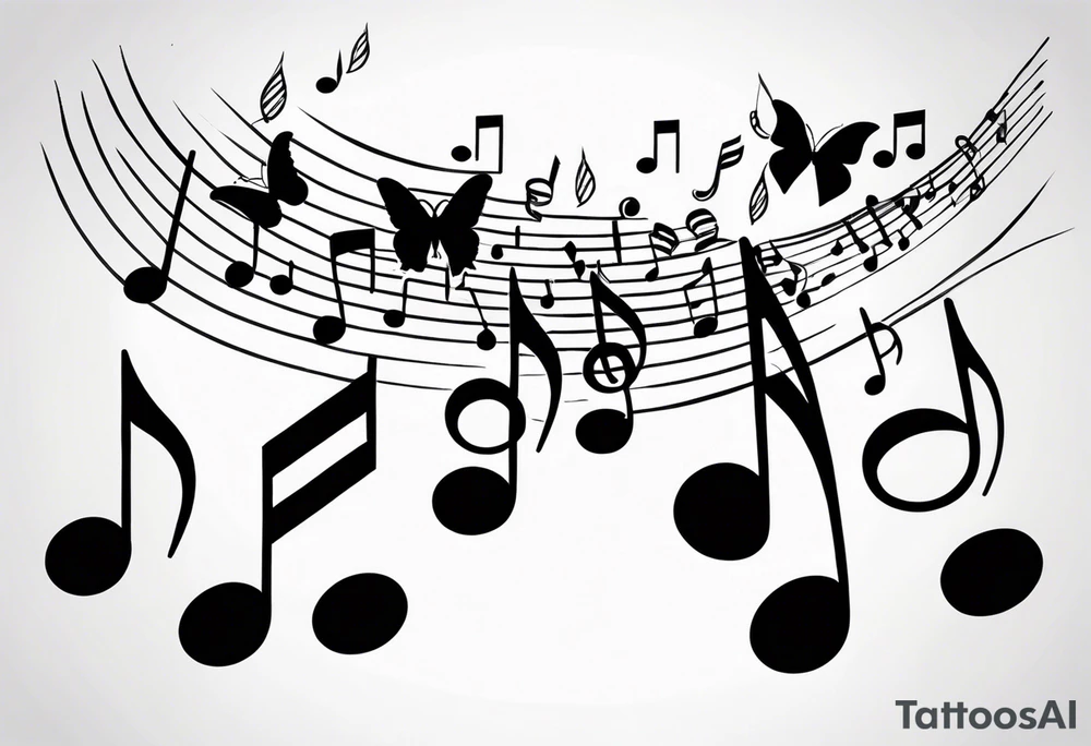 music notes and butterflies with balloons tattoo idea