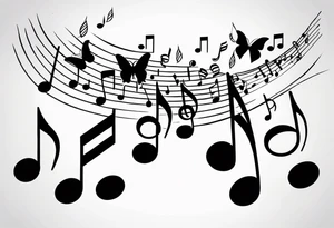 music notes and butterflies with balloons tattoo idea
