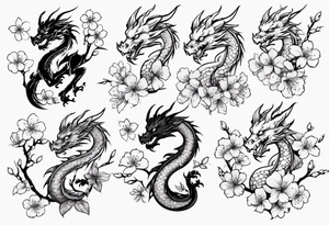 cartoon dragon on cherry blossom branch tattoo idea