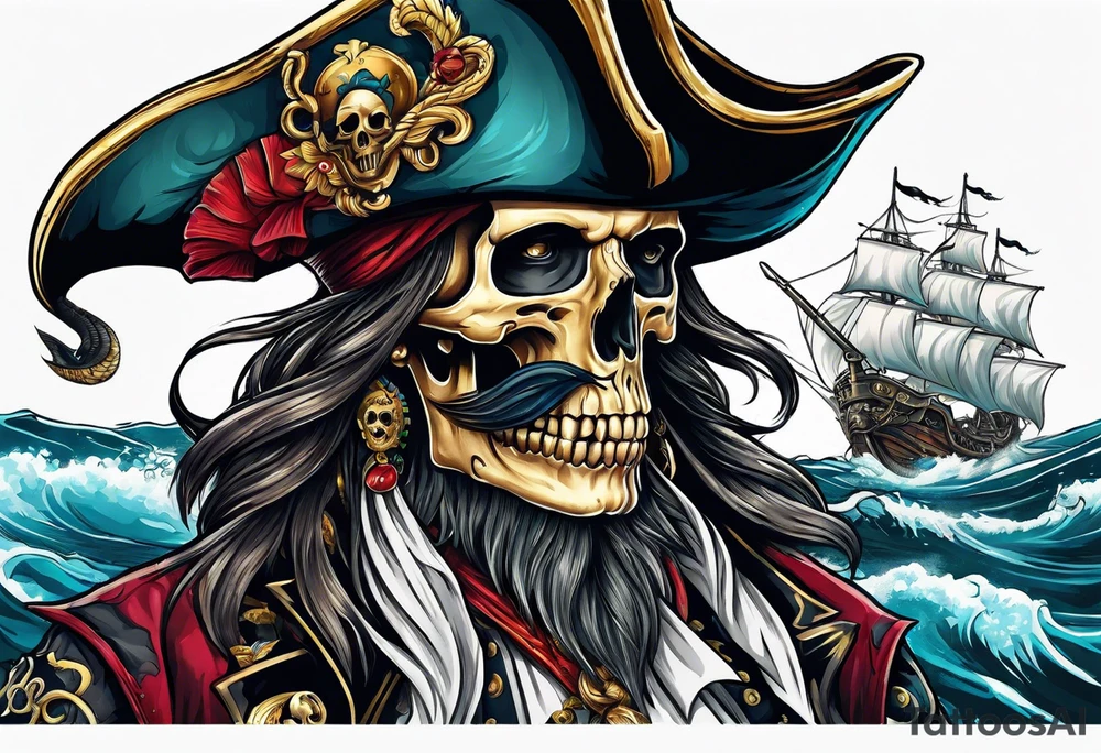 skull pirates with a sea serpent tattoo idea
