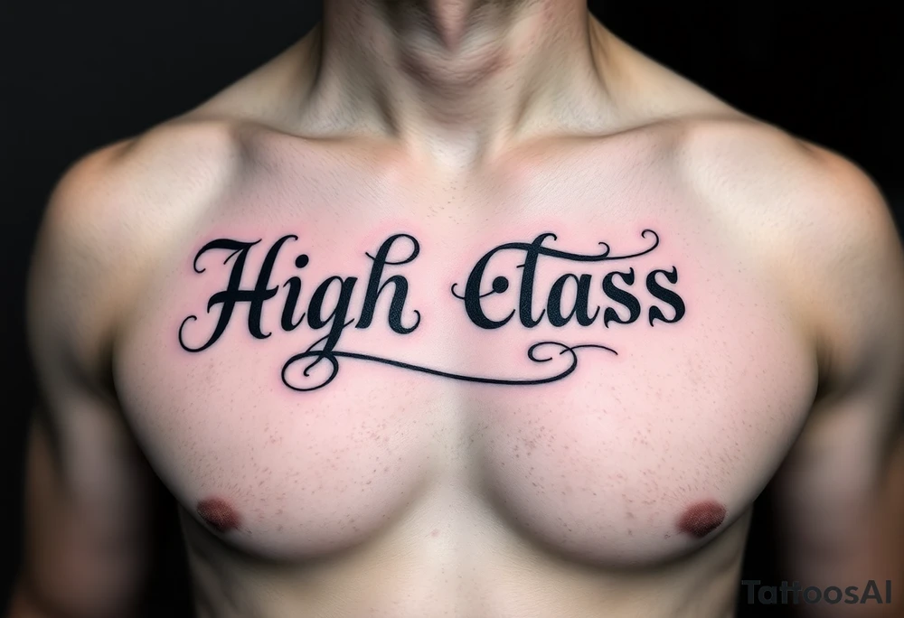lettering of high class with fancy flourish around it tattoo idea
