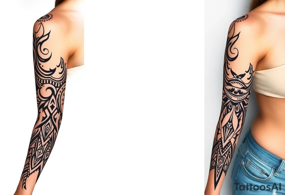 shaman style mytical bold line with rhyme tattoo idea