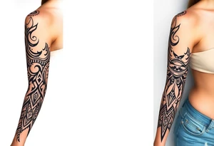 shaman style mytical bold line with rhyme tattoo idea