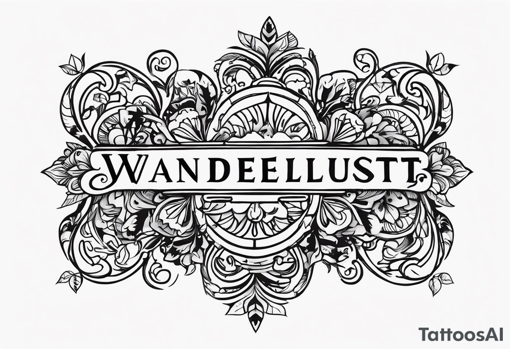 The word “wanderlust” with the initials “jda” in the middle tattoo idea