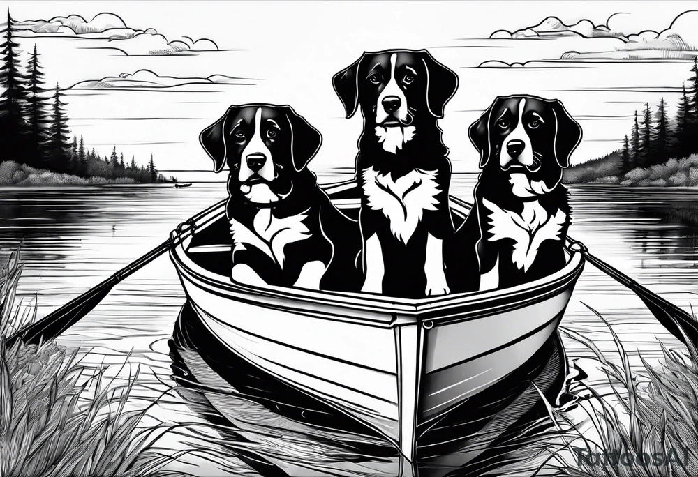 two dogs in a boat. The name on the boat is McNamara tattoo idea