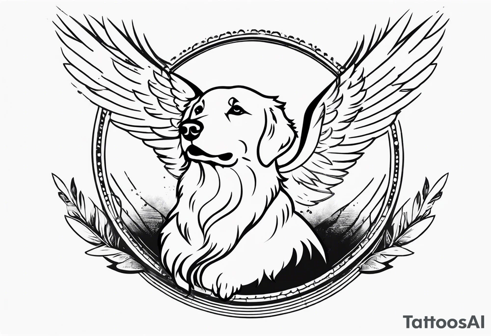 Golden retriever giving her hand with halo and wings tattoo idea