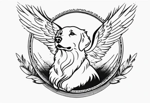 Golden retriever giving her hand with halo and wings tattoo idea