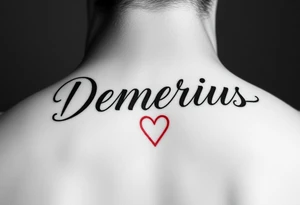 demarius name in cursive in red ink with a heart over the i tattoo idea