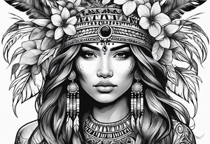 Native american girl, Taurus, flowers, dream catcher, pacific island tattoo idea