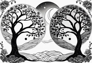 Simple Tree holding the sun on the right side and the moon on the left side tattoo idea