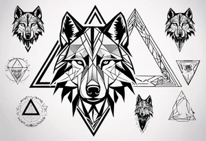 wolf head with a triangle shape in the background tattoo idea