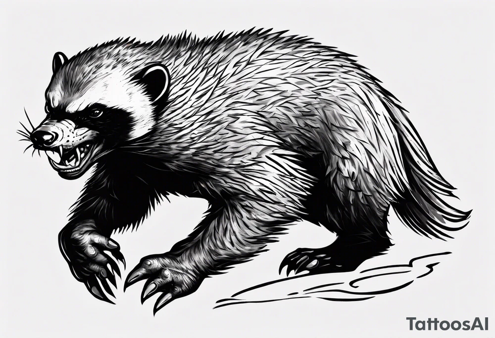 An angry, snarling, detailed honey badger painted on the entire back tattoo idea