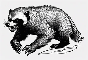 An angry, snarling, detailed honey badger painted on the entire back tattoo idea