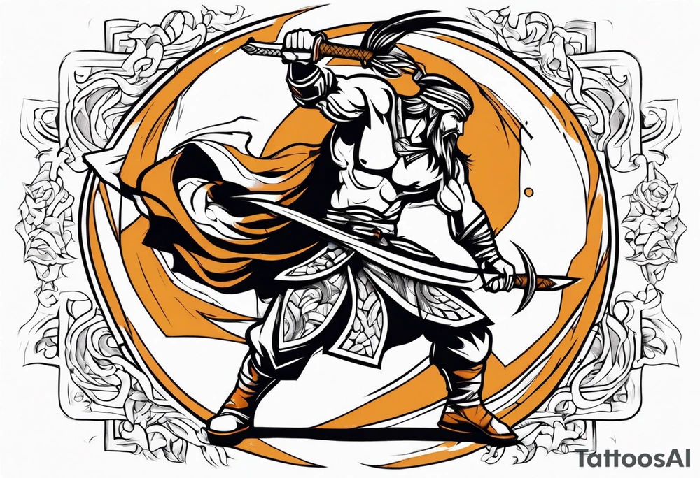 A warrio fighting by him self tattoo idea
