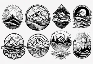 mountain with waves and sun tattoo idea