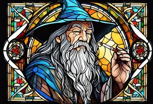 Gandalf smoking
 in stained glass tattoo idea
