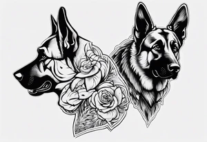 Side profile scary German shepherd tattoo idea