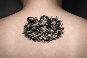 Fuck it, I don't give a damn, bottle in my hand
Pill poppin', jaw lockin', slumped where I stand
Lines on the counter, devil in the cut
All these drugs, motherfucker, I just mix 'em up tattoo idea