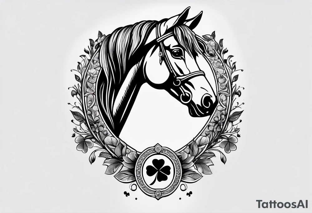 horse shoe with 5 leaf clover inside tattoo idea