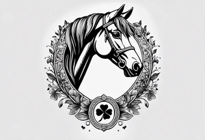 horse shoe with 5 leaf clover inside tattoo idea