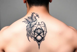 the phoenix and hour glass with lotus flower in kintsugi heart design tattoo idea