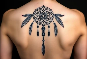 native dreamcatcher with flowing feathers and sacred beads tattoo idea