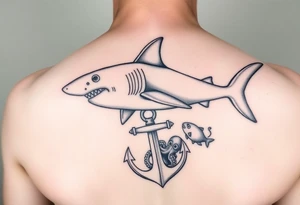 hammerhead-shark,under it an anchor,fishes,an octopus. tattoo idea