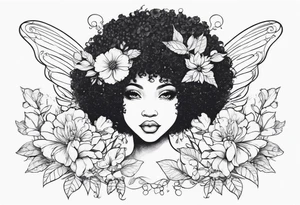 Flower fairy. A fairy with an afro and a boyquet of flowers tattoo idea