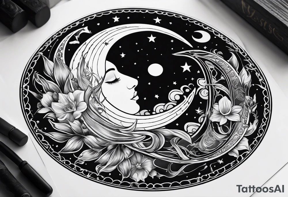 Pisces symbol inside of the moon tarot card tattoo idea