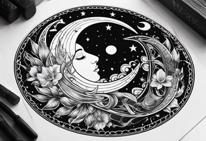 Pisces symbol inside of the moon tarot card tattoo idea