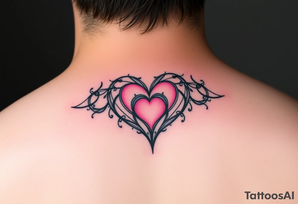 Pink and blue semi love heart tattoo idea