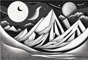 mountains and dunes and moon in the lonely desert tattoo idea