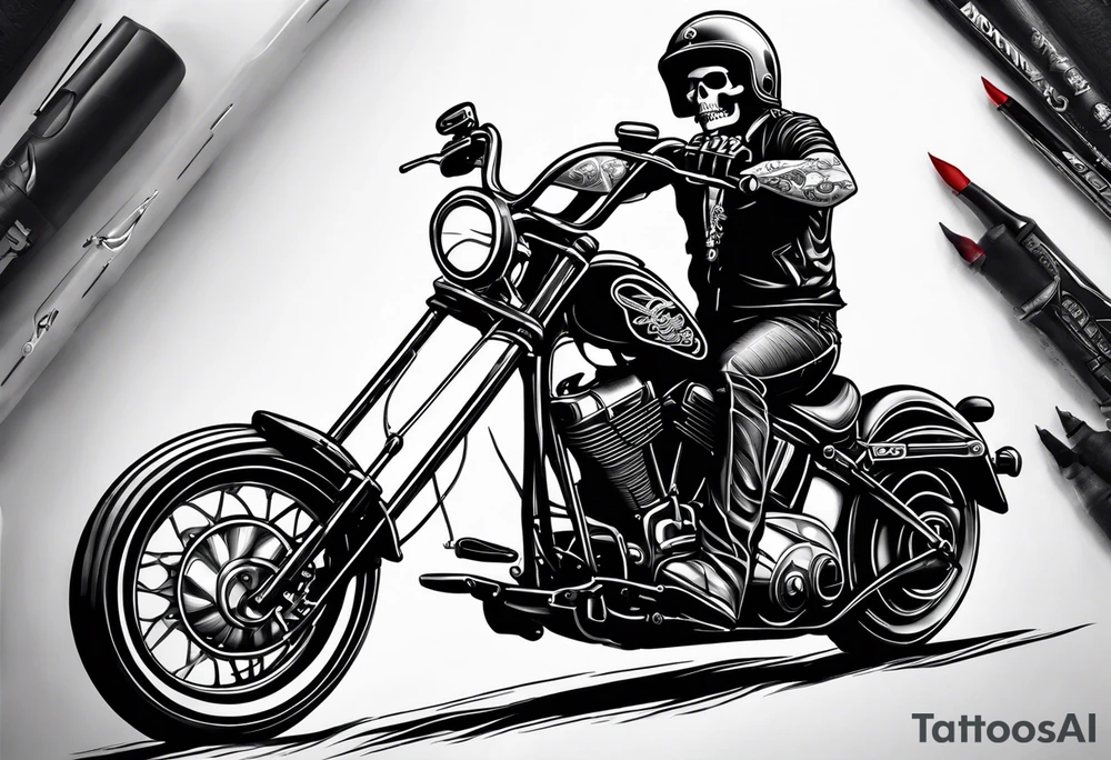 skeleton riding harley davidson chopper tattoo idea