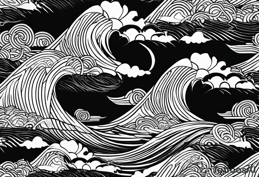 celtic pattern in the negative space japanese wave.  . clouds tattoo idea