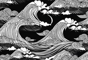 celtic pattern in the negative space japanese wave.  . clouds tattoo idea