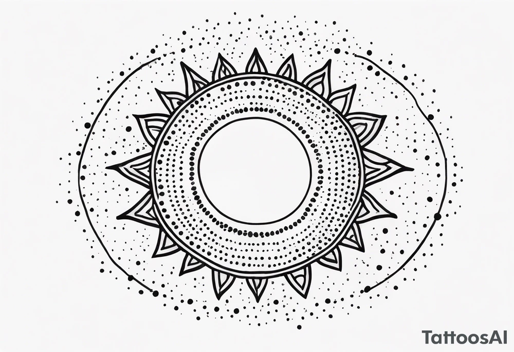 simple sun made of black dots and circles tattoo idea